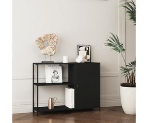 [en.casa] Tavolo a Consolle Mobile Stretto in Metallo con Ripiani e Anta Traforata Mobile da Ingresso Corridoio Soggiorno 75 x 100 x 30 cm Nero