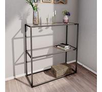 [en.casa] Tavolo a Consolle per Ingresso 85 x 80 x 30 cm Corridoio Tavolo Alto e Stretto con 2 Ripiani in Vetro Temperato Trasparente Telaio in Metallo Nero