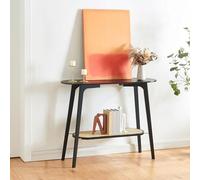 [en.casa] Tavolo a Consolle Scaffale Basso a 2 Piani di Appoggio Tavolo Stretto Multiuso da Ingresso Corridoio 100 x 35 x 80 cm Nero/Beige