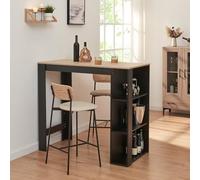[en.casa] Tavolo Alto da Bar Bancone da Cucina a 3 Ripiani Laterali Penisola Salvaspazio con Scomparti Vani Aperti 120 x 60 x 106 cm - Nero/Effetto Rovere