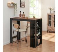 [en.casa] Tavolo Alto da Bar Bancone da Cucina a 3 Ripiani Laterali Penisola Salvaspazio con Scomparti Vani Aperti 120 x 60 x 106 cm - Nero/Effetto Noce
