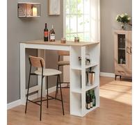 [en.casa] Tavolo Alto da Bar Bancone da Cucina a 3 Ripiani Laterali Penisola Salvaspazio con Scomparti Vani Aperti 120 x 60 x 106 cm - Bianco/Effetto Rovere