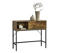 [en.casa] Tavolo Consolle con Scomparti (LxPxA) 92 x 30 x 80 cm Mobile da Ingresso/Soggiorno - Color Legno Scuro, Telaio in Metallo - Nero