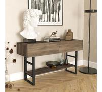 [en.casa] Tavolo Consolle Mobile Contenitore con Ripiano e Scomparti Chiusi con Ante a Ribalta Gambe in Metallo Mobile da Soggiorno Corridoio 76 x 139 x 43 cm Effetto Rovere Scuro/Nero