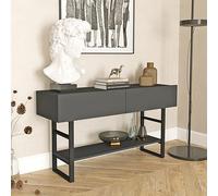 [en.casa] Tavolo Consolle Mobile Contenitore con Ripiano e Scomparti Chiusi con Ante a Ribalta Gambe in Metallo Mobile da Soggiorno Corridoio 76 x 139 x 43 cm Antracite/Nero