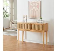 [en.casa] Tavolo Consolle Mobile Contenitore in Bambù con Scomparto Chiuso ad Ante Scorrevoli per Stoccaggio Ingresso Corridoio Soggiorno 110 x 39 x 80,5 cm - Colore Naturale