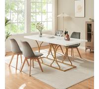 [en.casa] Tavolo da Pranzo fino a 6 Posti con Telaio Decorativo in Metallo Dorato Tavolo Elegante per Sala da Pranzo Cucina Open Space 180x80x75 cm Effetto Marmo Bianco
