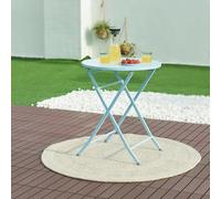 [en.casa] Tavolo Pieghevole con Piano Rotondo Ø62 cm Tavolo Portatile da Esterno Interno Tavolo Richiudibile in Acciaio Mobile da Giardino Terrazza Balcone - Azzurro