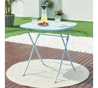 [en.casa] Tavolo Pieghevole Con Piano Squadrato 70x70 cm - Portatile da Esterno Interno, Richiudibile in Acciaio, Mobile da Giardino Terrazza Balcone - Azzurro
