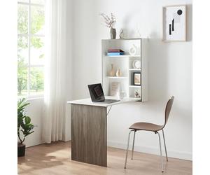 [en.casa] Tavolo Ribaltabile a Parete Scrivania a Scomparsa Tavolo Pieghevole a Muro con Scomparti Portaoggetti Mobile Salvaspazio - Bianco/Effetto Legno