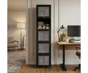 [en.casa] Vetrina Moderna a 5 Ante Semitrasparenti Mobile Alto a Vetrata in Acciaio con 5 Scomparti Vani Chiusi 174 x 40 x 35 cm Libreria per Soggiorno Camera da Letto Studio - Nero
