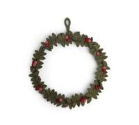 Én Gry & Sif Corona per porta, realizzata a mano, in feltro e commercio equo e solidale, decorazione scandinava per autunno, inverno, Natale, ghirlanda di Natale, colore: verde scuro con bacche rosse