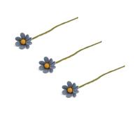 Én Gry & Sif - Fiori di feltro, margherita, fiori decorativi fatti a mano, fiori artificiali primaverili, 3 pezzi, con petali blu