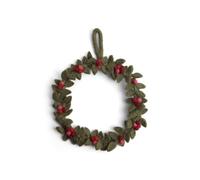 Én Gry & Sif Ghirlanda per porta, fatta a mano, in feltro, decorazione scandinava, per autunno, inverno, Natale, colore verde scuro con bacche rosse, diametro: 18 cm