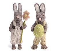 Én Gry & SIF - Statuette di coniglietti pasquali da appendere, fatte a mano con molti dettagli, commercio equo e solidale, coniglio pasquale in feltro, coniglio decorativo grigio 15 cm
