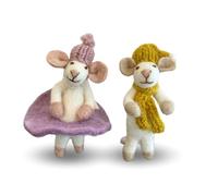 Én Gry & Sif Topi di Natale | Decorazione invernale, ciondolo natalizio, decorazione natalizia, fatta a mano, in feltro | gonna rosa, sciarpa gialla, 15 cm