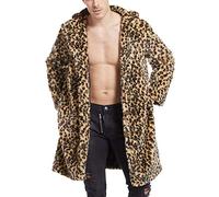 Enaamiaz 2023 Giacca Lungo Invernale Leopardato Cappotto Peluche Senza Zip Uomo Elegante Inverno Parka Cardigan Lungo di Pelliccia Sintetica