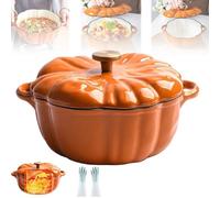 Enameled Cast Iron Pumpkin Dutch Oven, Cute Halloween Decor Pumpkin Cookware, Pumpkins Dutch Oven Pot With Lid, Oven & Stove Safe, Pumpkins Casserole for Fall Thanksgiving Decor (Orange,6.29in(1.5L))
