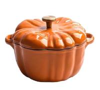 Enameled Cast Iron Pumpkin Dutch Oven with Lid, 4-Quart Pot for Stews, Soups, Roasting & Baking，Serves 3-5，Halloween & Thanksgiving Gift for Culinary Lovers (Orange2,9.8in)