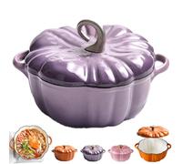 Enameled Cast Iron Pumpkin Dutch Ovens, Cute Halloween Pumpkin Pot with Lid, 4-Quart Enameled Cast Iron Pot, Holds 2-3 Servings, Non-Stick, for All Stovetops (Purple Horns button,L 7.9in)