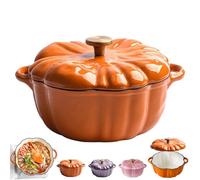 Enameled Cast Iron Pumpkin Dutch Ovens, Cute Halloween Pumpkin Pot with Lid, 4-Quart Enameled Cast Iron Pot, Holds 2-3 Servings, Non-Stick, for All Stovetops (Orange Round button,L 7.9in)