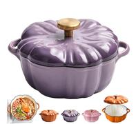 Enameled Cast Iron Pumpkin Dutch Ovens, Cute Halloween Pumpkin Pot with Lid, 4-Quart Enameled Cast Iron Pot, Holds 2-3 Servings, Non-Stick, for All Stovetops (Purple Round button,S 6.2in)