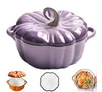 Enameled Cast Iron Pumpkin Dutch Ovens, Pumpkin Dutch Oven with Lid Covered Stockpot, 4-Quart Enameled Cast Iron Pot, Holds 2-3 Servings, Non-Stick, for All Stovetops (Purple Set B,L 7.9in)