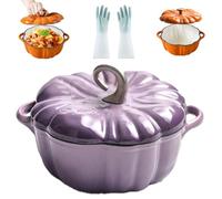 Enameled Cast Iron Pumpkin Dutch Ovens, Pumpkin Dutch Oven with Lid Covered Stockpot, Double Handle, 4-Quart Non-Stick, Safe for All Stovetops, Fall Thanksgiving Decor (Purple B,7.9in)