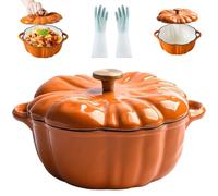 Enameled Cast Iron Pumpkin Dutch Ovens, Pumpkin Dutch Oven with Lid Covered Stockpot, Double Handle, 4-Quart Non-Stick, Safe for All Stovetops, Fall Thanksgiving Decor (Orange A,6.2in)