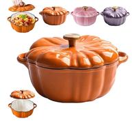 Enameled Cast Iron Pumpkin Dutch Ovens, Pumpkin Pot with Lid, Pumpkins Shaped Cast Iron Oven with Dual Handle, Non-Stick, for Various Stoves, Braising Stews (Orange A,M: 7.9IN)