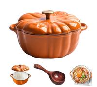 Enameled Cast Iron Pumpkin Dutch Ovens with Lid, Pumpkin Dutch Oven, 4-Quart Non-Stick, Heavy-Duty Cookware for Braising, Stews, Roasting, Fall Thanksgiving Decor (M/Round Knob)