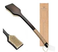 ENAMELEVO Spazzola da doccia per la schiena, spazzola per il corpo a secco con manico lungo curvo da 45 cm, setole naturali per drenaggio linfatico, setole morbide e rigide disponibili (setole di