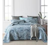 ENASAL Set di biancheria da letto reversibile in cotone, con motivo cachemire floreale (blu, queen size)