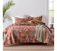 ENASAL Set di biancheria da letto reversibile, in cotone, con motivo cachemire floreale (rosso, king size)