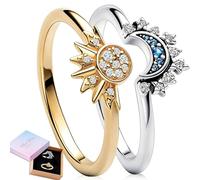 enaton 2 Pezzi Anello Sole e Luna Anelli di Coppia Eleganti Regali per Uomo e Donna, Anelli Coordinati Anello Sole Luna con Zirconi per Compleanni Anniversari e Matrimoni (Con confezione regalo)