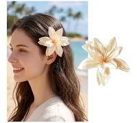 Enautoabs Fermaglio per capelli con fiore di giglio bohémien, con fiore hawaiano, molletta per capelli beige con giglio, grande forcine per capelli hawaiane con fiori tropicali, per vacanze, feste in