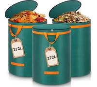 Enbagold 3 sacchi per rifiuti da giardino da 272 l, stabili, con coperchio e manici, sacco da giardino, sacchi per rifiuti da giardino, sacchi verdi autoportanti, sacco per rifiuti da giardino