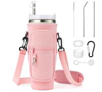 Enbagold Borsa Porta Bottiglia d'Acqua per Stanley Cup da 40oz, Borsa Stanley Cup con Tracolla e Tasca per Telefono, Accessori per Cannucce e Accessori a Tenuta Stagna e Gancio per Moschettone (Rosa)