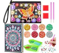 Enbagold Diamond Painting Kit Completo, Pittura Diamante Borsa e Taccuino A5, Diamond Painting Bambina, Regalo Bambina 6 7 8 9 10 Anni, Giochi Bambina 6-12 Anni Femmina -Fiore farfalla + Fiore sole