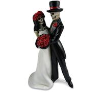 Enbebamd Scheletro di Halloween, sposa e sposo in resina da 8 pollici con bouquet di rose, amore mai muore, regali per l'anniversario di matrimonio