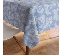 Encasa 6 to 8 seater Tovaglia da pranzo145x240 cm (57x94 in) I Floreale Blu Stampa stile jacquard su cotone Chambray filato in casa I Per riunioni di famiglia e feste I Lavabile