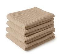 Encasa XO Asciugamani da cucina e salviette in cotone Beige | Strofinaccio in waffle e tessuto piatto | Set strofinacci | 70x45 cm | Riutilizzabile e ad asciugatura rapida Set di 4