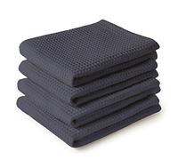 Encasa XO Asciugamani da cucina e salviette in cotone Grigio | Strofinaccio in waffle e tessuto piatto | Set strofinacci | 70x45 cm | Riutilizzabile e ad asciugatura rapida Set di 4