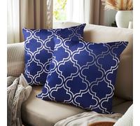 Encasa XO Coperchi Di Cuscino Delle Case (40x40 cm, Set Da 2 Pc) I Trellis Navy I Stampa In Lamina D'Argento Su Satine Morbido Pesante I Lavabile In Lavatrice I Molte Dimensioni E Colori