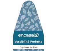 Encasa XO Copriasse da Stiro Universale, Imbottito 125x46 cm, Blu | Grandi foglie blu, 100% Cotone | Spessore 3mm | Resistente Calore | Coulisse, Bloccacorda | Aderenza Senza Pieghe