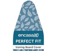 Encasa XO Copriasse da Stiro Universale, Imbottito 135x45 cm, Blu | Grandi foglie blu, 100% Cotone | Spessore 3mm | Resistente Calore | Coulisse, Bloccacorda | Aderenza Senza Pieghe