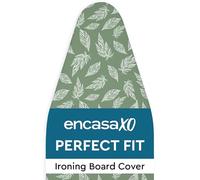 Encasa XO Copriasse da Stiro Universale, Imbottito 135x45 cm, Verde | Grandi foglie verdi, 100% Cotone | Spessore 3mm | Resistente Calore | Coulisse, Bloccacorda | Aderenza Senza Pieghe
