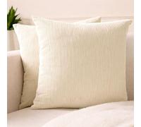 Encasa XO Copricuscini in velluto a coste 50x50 cm set di 2 in stile boho a righe e texture morbide | Federe per cuscini accoglienti per l'arredamento della casa, per divano, soggiorno, Crema