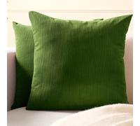 Encasa XO Copricuscini in velluto a coste 50x50 cm set di 2 in stile boho a righe e texture morbide | Federe per cuscini accoglienti per l'arredamento della casa, per divano, soggiorno, Verde militare