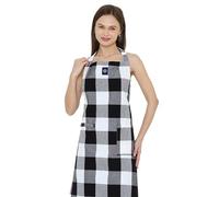 Encasa XO Grembiule da Cucina Regolabile con Tasche e portasciugamani - 68x85 cm - Cotone Riciclato Ecologico, per la casa e Il Ristorante, Uomini e Donne, Cottura - Controlli neri di Buffalo